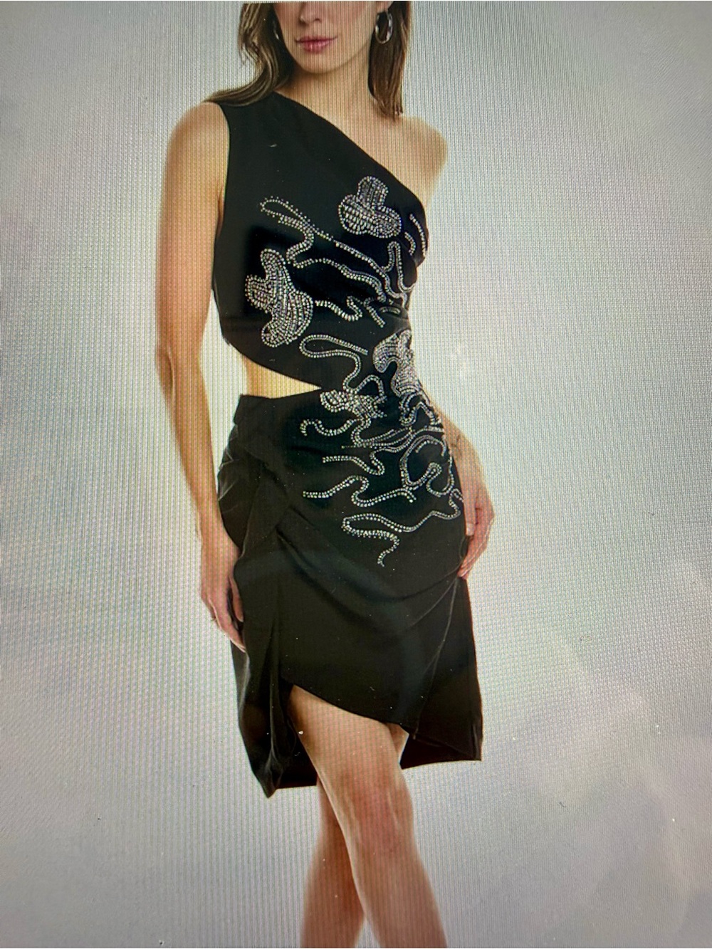 IRO Black One-Shoulder Asymmetrical Embellished Skirt Dress